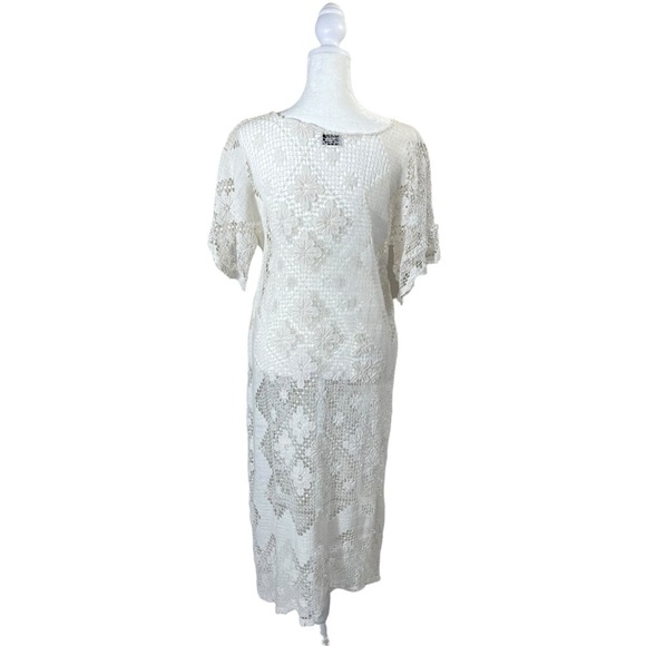 PLACE NATIONALE Antique French Cotton Crochet Lace Cover Up Midi Dress - Picture 4 of 10